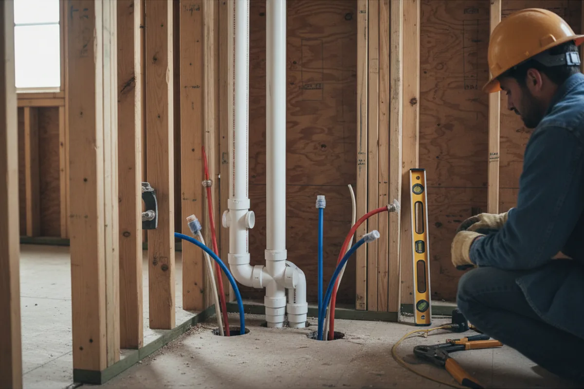 Drain and supply rough-in during Sump Pump Repair in Elco